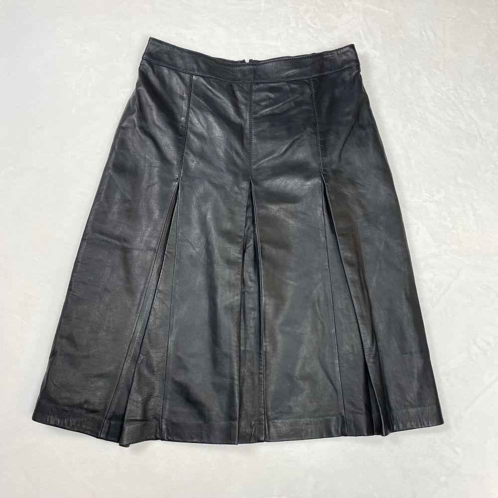 Halogen Skirt Genuine Leather Women 4 Black NWT Pleated A-Line Capsule